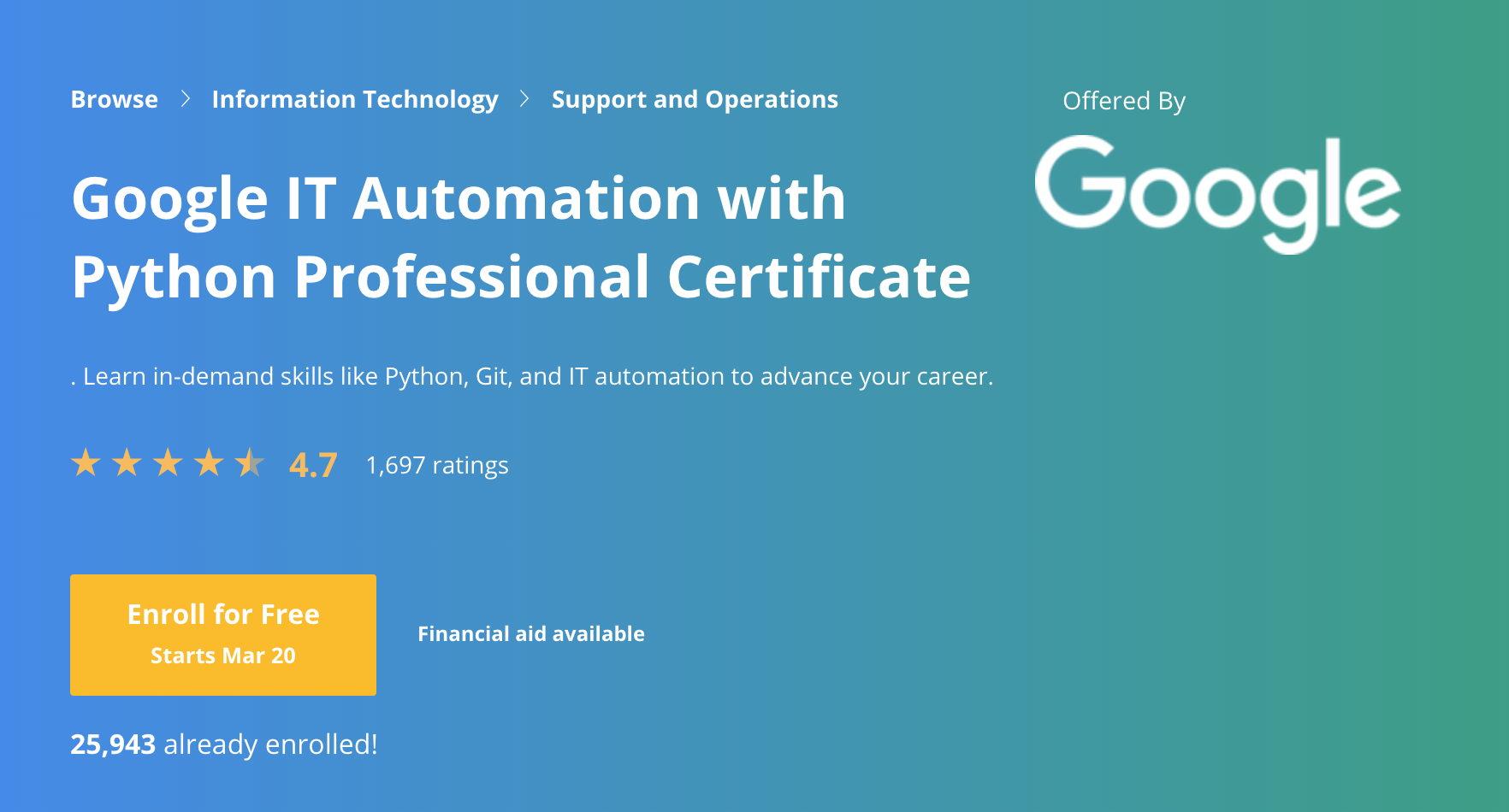 Google IT Automation with Python Professional Certificate - ASEAN Scholarships
