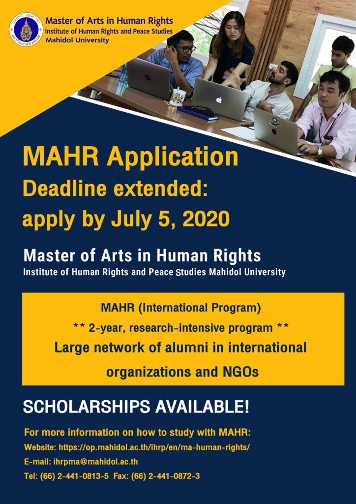 Master of Arts in Human Rights / MAHR (International Program) Mahidol