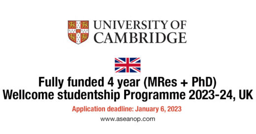 Fully Funded 4 Year (MRes + PhD) Wellcome Studentship Programme 2023 24